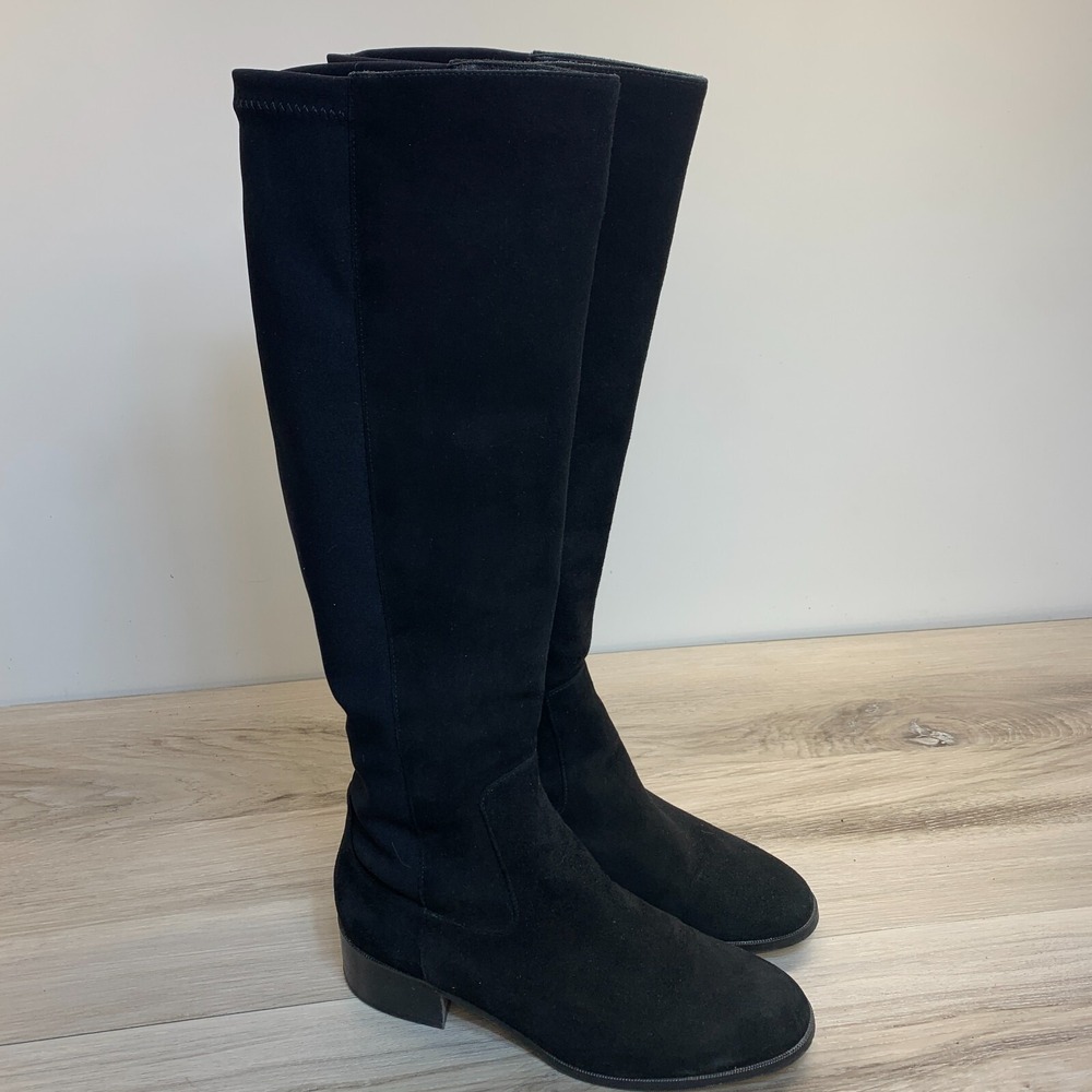 LK Bennett Bella Black Riding Boots Stretch Leather Knee High Size 36 EU 5 US